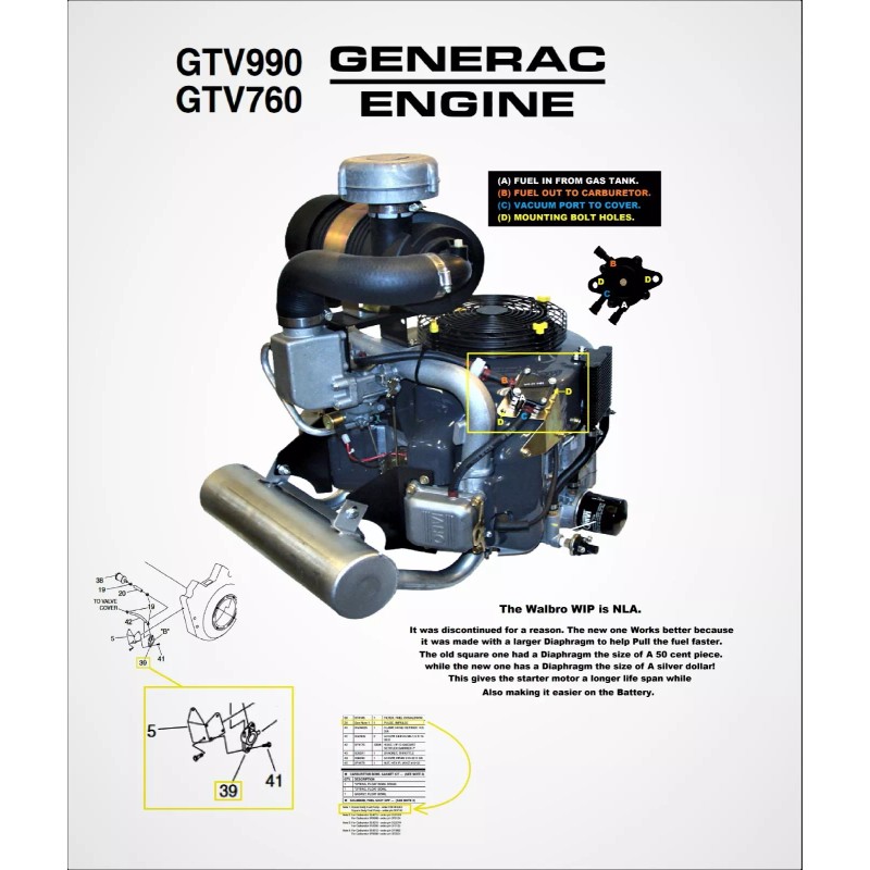 Generac Guardian Portable Generator Pulse Fuel Pump 0C41470SRV 0C4147 0C4147ASRV