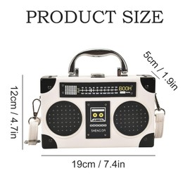Sertay Shoulder Bag Radio Handbag, Slanted Shoulder Bag, Handbag, Vintage Radio Handbag, Vintage Radio Bag, Shoulder Bag, Radio, Suitable for Work, Dating, Parti, White