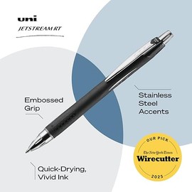 Bolígrafos Uni-Ball Jetstream RT - El mejor bolígrafo según el NY Times Wirecutter durante más de una década - Paquete de 3 bolígrafos negros de punta