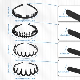 4 PCS Headband with Teeth, Zig Zag Headbands for Women Wavy Headband Black Fashion No Slip Effortless Plastic Headbands Hair Hoop with Teeth Comb Hairband Hair Accessory for Women Girls Men
