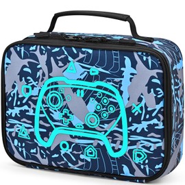 Hairao Kids Lunch Bag for Boys, Glow in the Dark Insulated Gamer Lunch Box, Large Capacity Camo Lunch Bag for School, Picnic & Travel, Blue