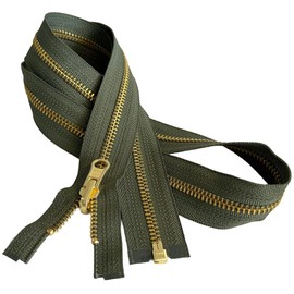 #5 Brass Metal YKK Medium Weight Inside/Outside Reversible Slide Jacket Zipper Separating (1 Zipper) - Tape Color: Black Olive #567W - Choose Your Length (Black Olive #567W, 11" Inches)