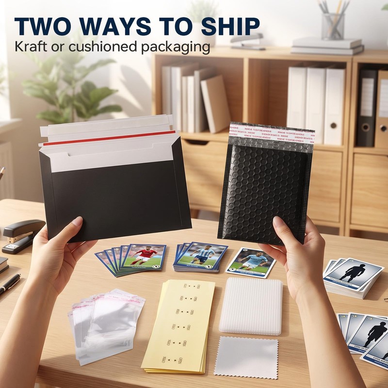 Trading Card Shipping Kit with Bubble Mailers, Kraft Envelopes and