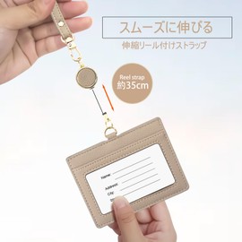 Boshiho Pass Case, Horizontal Type, With Reel Included, Neck Strap, For Commuter Passes, Stylish, Name Holder, Employee ID Case, 2 Sides, Leather, Business Card Holder, Card Case, Women's, Men's,