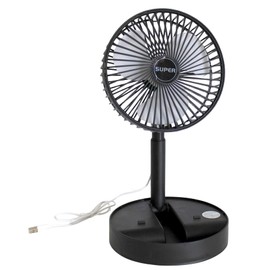 Dependable Industries inc. Essentials Telescopic Folding USB Desk Fan – Adjustable Height 11.5" to 14", Quiet Motor, Compact Table Fan with Phone Stand, USB-Powered for Home, Office, Travel (Black)
