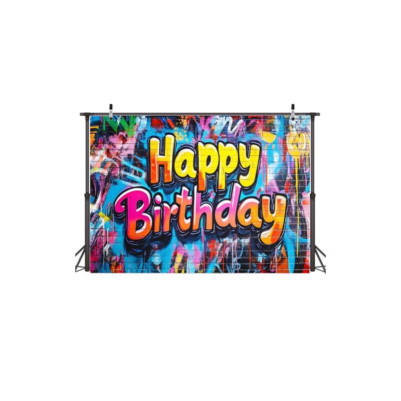 AIIKES 6x4ft Colorful Brick Wall Backdrop Retro Graffiti Happy Birthday
