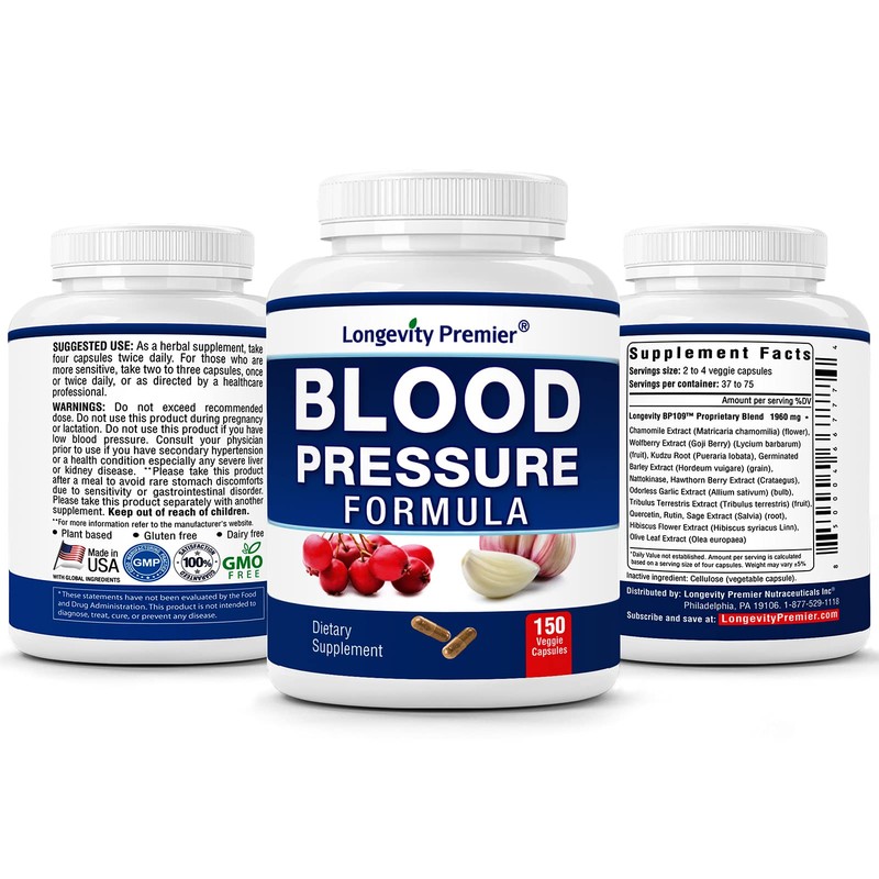 [3-Bottle X 150 Caps] Longevity Blood Pressure Formula -Scientifically formulated