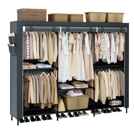 CASAMAYA Clothes Rack, Portable Closet, 81.5 Inch Large Capacity Wardrobe Closet, Clothes Storage Organizer with Shelves and 5 Hanging Rods, Easy to Assembly, Grey PCT136G01