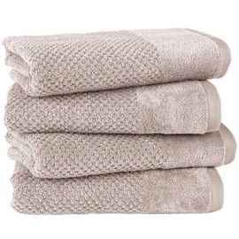 Pure Label 4-Piece Hand Towel Set with Hanging Loops, Made of 100% Cotton, Absorbent, Soft and Oeko-Tex Certified, Pack of 4 Hand Towels 50 x 100 cm, Made of Finest Cotton, Beige - Taupe