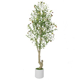 Tall Faux Olive Tree,5ft(60in) Olive Trees Artificial Indoor with White Planter and Green Fake Moss for Home Office Living Room Bedroom Stairs Foyer Decor, 1 Pack