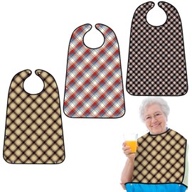 BSFHH 3 Pack Adult Bibs for Eating Waterproof and Washable Reusable Clothing Protectors & Adult Bibs with Debris Trap (Lattice)