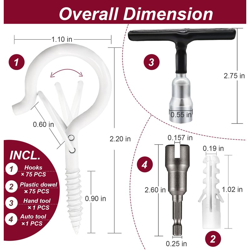 LushPatio Hooks for Hanging String Lights - Ceiling Wall Screw