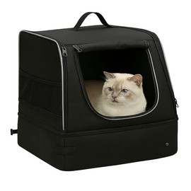 Loyareal Portable Travel Litter Box for Cats, Small Foldable Travel Cat Litter Box with Zipped Lid, No Smell, Waterproof, Leak-Proof, for Car Hotel and Outdoor, Black
