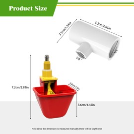 Vandancoop Chicken Water Cup for PVC with Tee, Automatic Float Style Gravity Watering System for Chicks, Quail, Duck (Red Cup with Tee, 4pcs)