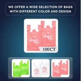 PINK Thank you bags, 100PCS T shirt bags, To Go Bags,Grocery bags, Reusable and Disposable,Perfect for Small Business,Take Out,Retails,11 inchx6 inchx21 inch(100),Large