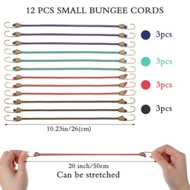 12 Pcs Small Bungee Cords with Hooks 10 Inch Mini Adjustable Rubber Stretchy Bungees Cords Heavy Duty Short Elastic Bungee Cord for Luggage Roof Rack Hang Outdoor Tent Tarp Bike Car RV Camping Tool