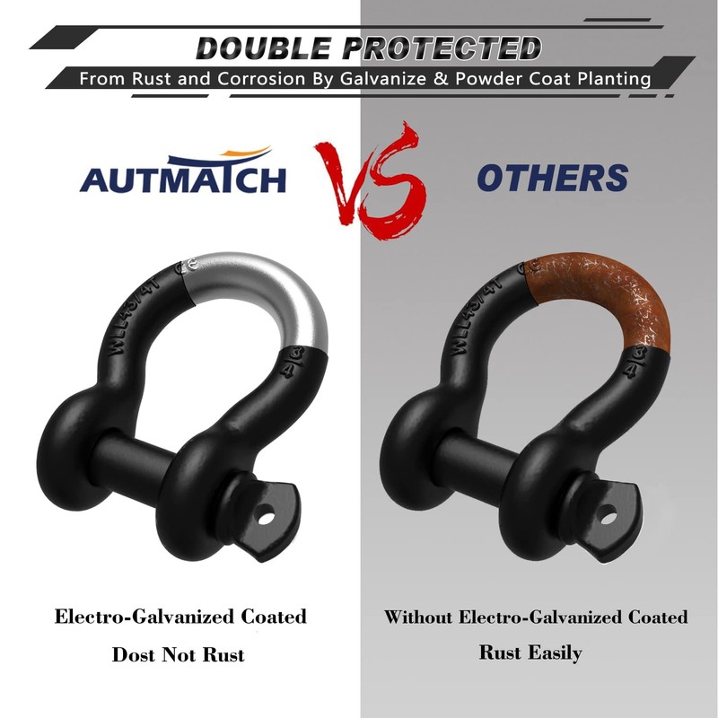 AUTMATCH D Ring Shackle 3/4" Shackles (2 Pack) 41,887Ibs Break