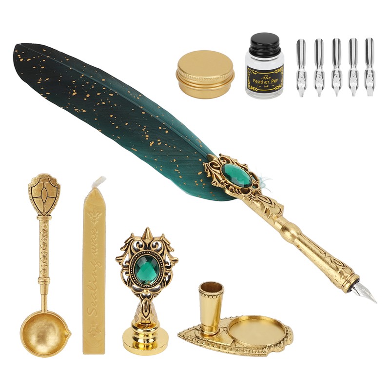 Feather Pen Retro British Style Sprinkled Gold Feather Business Fire
