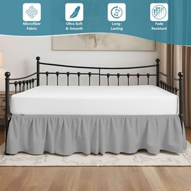 Falda de cama individual de 18 pulgadas de caída, faldas de cama con volantes para tumbonas, esquinas divididas con tres coberturas laterales (gris claro)