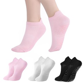 XUKZIMA 3 Pairs Pilates Yoga Grip Socks Women Non Slip Grip Socks Anti-slip Pilates Socks with Grip Non Slip Grippy Socks for Hospital Dance Pilates Yoga Size UK 4-7