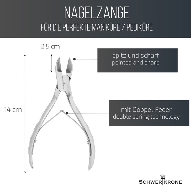 Schwertkrone Nail Clippers Stainless Steel 14 cm with Sharp and