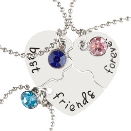 Thyonta 3 PCS BFF Necklaces - Best Friends Forever Pendant Necklaces for Your Inseparable Trio(Silver)
