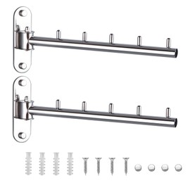 2Pcs Folding Wall Mounted Clothes Hanger Rack, Stainless Steel Clothes Hooks with Swing Arm, 180°Rotation Clothes Hanger for Bathroom