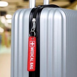 LIQWEI 2 Pcs Medical Alert Bag Tags, Medical Equipment Luggage Tag Double-Sided Travel Tag, Red Key Identification Tags Medicals Id Accessories for Luggage Purse Backpacks