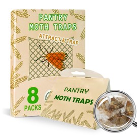Pestoptek Pantry Moth Trap with Pheromone Attractant, Easy to use Moth Treatment, Odorless/Non-Toxic Strong Sticky Strips for Kitchen and Cupboard 8 Pack