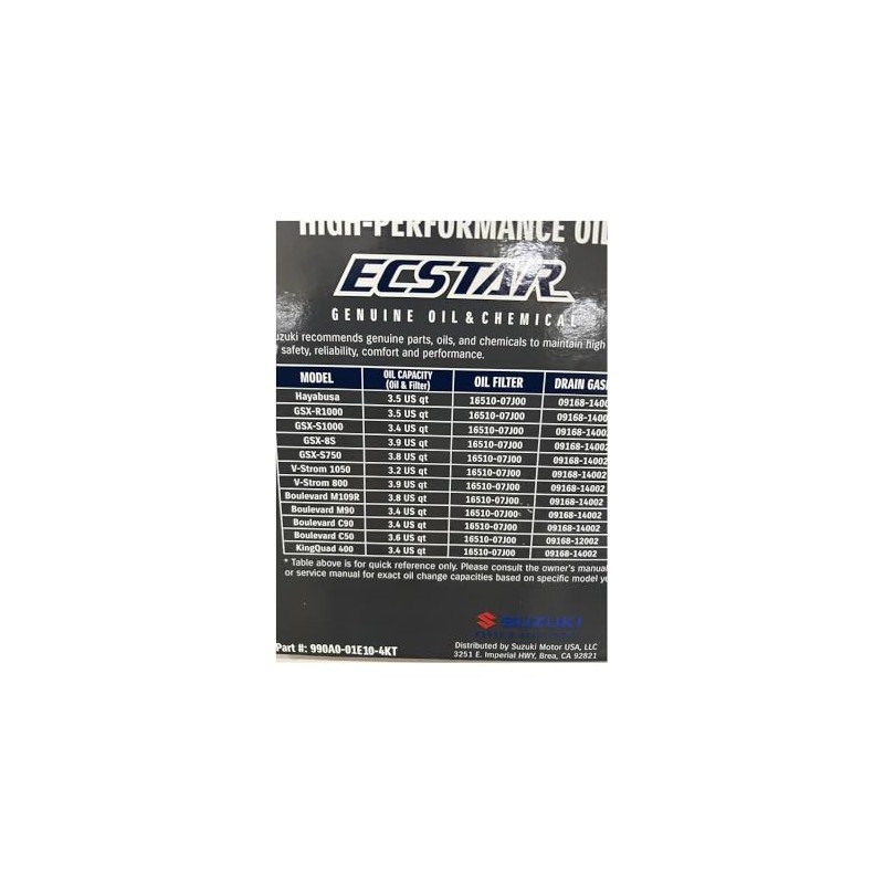 Suzuki R5000 Hayabusa Gsxr Boulevard Oil Change Kit Oem 990A0-01E10-4Kt