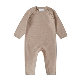 Stellou & friends 100% Cotton Knit Romper - Infant, Newborn, Baby Boy & Baby Girl Rompers (Sand, 9-12 Months)