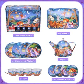 FUQUN 42Pcs Tea Party Set für kleine Mädchen, Prinzessin Tea Time Spielzeug einschließlich Dessert, Kekse, Donut, Teekanne Tablett Kuchen, Kinder Küche Pretend Play für Mädchen Jungen Alter 3-6