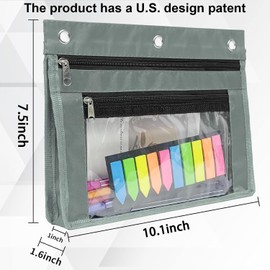 Yoeejob 1inch Expandable Pencil Pouch for 3 Ring Binder, 2 Pack Large Capacity Pencil Pouch with Zipper, Three Ring Clear Binder Pencil Case Suitable for School and Office Grey