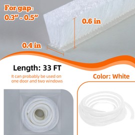 0.6Inch Brush Weather Stripping,33Feet,Card-Slot Seal Strip Pile Weatherstrip Door Sweep Brush for Door Window