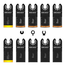 AMZWEI 10PCS Oscillating Tool Blades, 3 Types Titanium & HCS Oscillating Saw Blades for Metal, Wood, Plastic, Quick Release Oscillating Tool Blades Compatible with Dewalt Bosch Milwaukee Ryobi