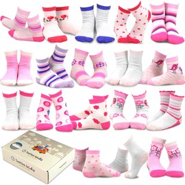 TeeHee Little Girls and Toddler Cute Novelty and Fashion Cotton Crew Socks 18 Pair Gift Box (9-10 Years, Vintage_Girl)