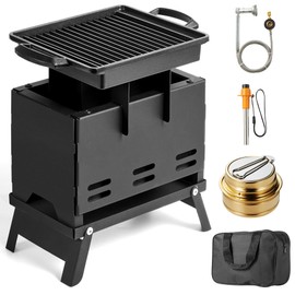 Portable Charcoal Barbeque Grill, Foldable Small Grill, 360°Airflow Stainless Steel BBQ Grill with Carry Bag for Outdoor Grilling Cooking Camping Hiking Picnics Tailgating Backpacking Party - Black
