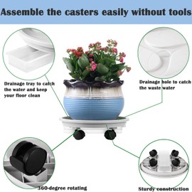 4-Pack 13" Rolling Plant Stand with Wheels, Drainage Tray and Casters - Plastic, Heavy-Duty Dolly for Moving Large, Heavy Plants - Indoor and Outdoor - White
