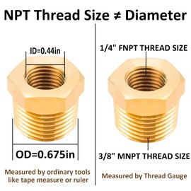 NICOLEKAY Brass Pipe Fitting Reducer Hex Bushing 3/8 NPT Male x 1/4 NPT Female Adapter(Pack of 3)