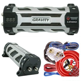 Gravity GR5.0 Car Audio Battery Stiffening Portable Power 5 Farad Capacitor and Completed 5000 Watts 0 Gauge Amplifier Installation Wiring Kit Red BGC0XLR