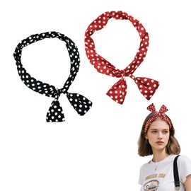 Vintage Red Polka Dot Bow Headbands for Women Girls Non Slip Polka Dot Knotted Headbands for Thick Thin Hair Accessories Bows Turban Headband for Women Girls Black Top Knot Headband Bandanas 2 Pcs