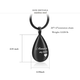 Yinplsmemory Cremation Keychain for Ashes Holder Memorial Keepsake Always In My Heart Teardrop Locket Keychain Urn for Human/Pet Ashes