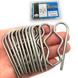 Yoliko 12 Pcs Heavy Duty Stainless Steel Cotter Pin R Clip Large Spring Retaining Wire Hair Pins Hitch Pin Clips Large Carter Pins for Trailer Pin Clips Lock System M3x60 Keeper Pins