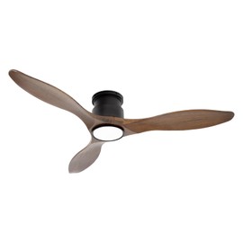 revoici 52'' Ceiling Fan with Lights and Remote, 3 Blade Amber Wood Low Profile Flush Mount Ceiling Fan Indoor, Reversible 6 Speeds Dimmable LED Light Fan for Bedroom Living Room Farmhouse