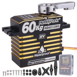 HobbyPark 828oz-in 60kg Servo High Torque Waterproof RC Steering Servo Metal Gears Stainless Steel Aluminum Case for 1/6 1/7 1/8 1/10 RC Crawler Car Truck Buggy HV, Powerful & Fast (Brushless Motor)