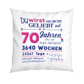 LIEBTASTISCH - Geburtstagsgeschenk - Kissen zum Geburtstag - Geschenk für Junge Mädchen Frauen Männer - Wahlweise 4-100 Jahre - Geschenke - (70 Jahre)