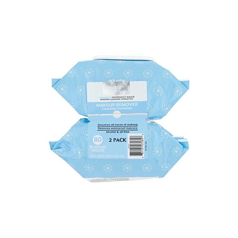 Equate Makeup Remover Cleansing Towelettes, 40 Ct, 2 Pk