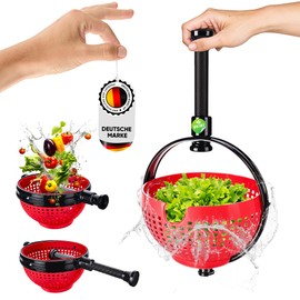 WoonFux® Salad Spinner with Practical Folding Handle - Salad Spinner with Minimal Force Application by Pressure - Foldable Salad Spinner for Your Kitchen Comfort (Red)