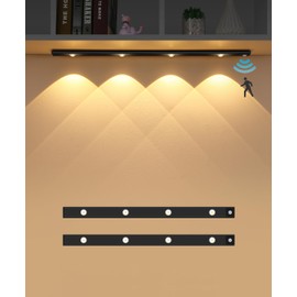 LITECOB Cabinet Light, Wardrobe Sensor Undercounter Light, Computer Desk Human Body Sensor Light, Dimmable Hill Effect, Type-C Charging, 3 Color Modes, 30 Days Battery Life (Black, 19.69inch-2 Pack)