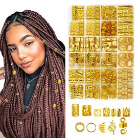 Tavvke 290 Pcs Gold Hair Braid Jewelry Set, Metal Braid Clips, Rings, Cuffs for Dreadlocks, Beards, Extensions and Styling, Hair Accessories for Men, Women, Unisex